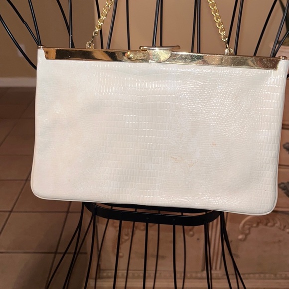 Vintage White Alligator Leather 1950’s Clutch Handbag Purse Formal - Picture 5 of 16